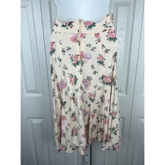 Vintage Scallop Waist Cream Light Floral Midi Skirt- Needs Repair Zipper - XXS - Picture 8 of 8